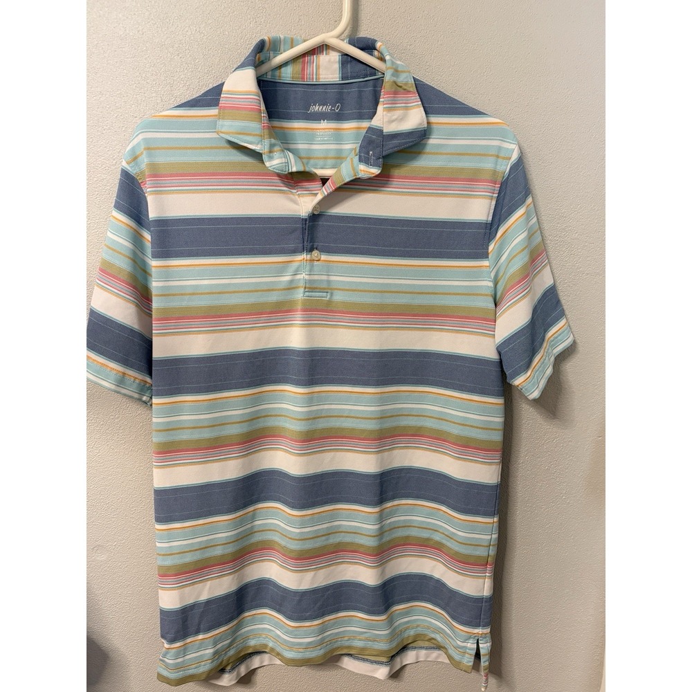 JOHNNIE-O SHORT SLEEVE BRIGHT STRIPED POLO SHIRT SIZE MEDIUM POLYESTER